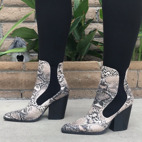 “Ivy” faux snake skin above the ankle bootie - Picture 2 of 5